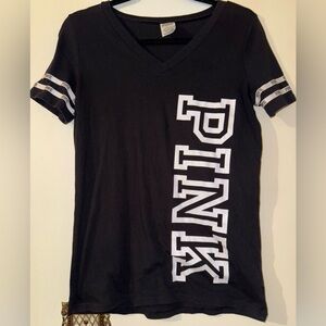 PINK Victoria's Secret Black Tee with White Logo‎